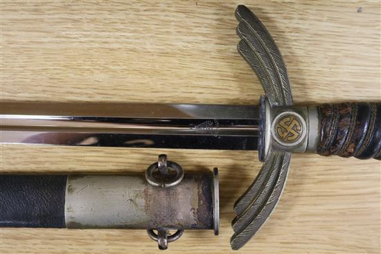 A WWII Luftwaffe officers sword, blade marked SMF Solingen